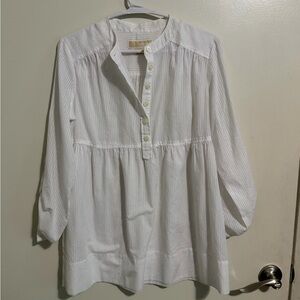 Michael Kors White Pinstripe Button-Front Top
